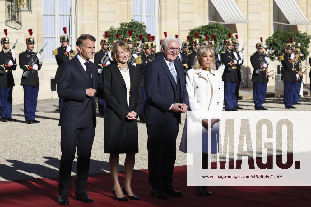 Accueil de Frank-Walter Steinmeier, Prà sident de la Rà publique fà dà rale d Allemagne et de Elke Budenbender par Emmanuel Macron, Prà sident de la Rà publique et Brigitte Macron ce jeudi 8 octobre au palais de lElysà e
