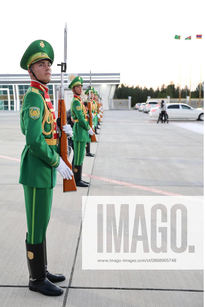 A Turkmen military honor guard stands in formation at Turkmenbashi International Airport ahead of Iranian President Masoud Pezeshkian s arrival in Turkmenbashi, Turkmenistan, on October 8, 2026. Turkmenistan s Foreign Ministry said Pezeshkian arrived to attend the first Caspian Environmental Summit and would join the October 9 meeting of the Council of Heads of State of the Commonwealth of Independent States as a special guest; Iranian media said he was welcomed by Turkmen Deputy Prime Minister and Foreign Minister Rashid Meredov. Turkmenbashi Turkmenistan - ZUMAi98_ 20261008_zih_i98_021