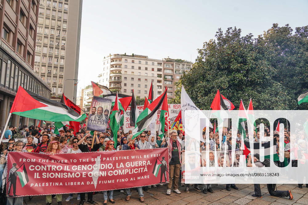 IPA89506291 - Milan, October 10, 2026, a day of national mobilization, The end of genocide is the end of Zionism, marking the third anniversary of the start of the conflict in Gaza