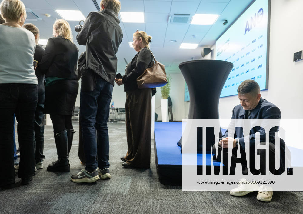 Senior government ANO movement, chairman Andrej Babis and first deputy chairman Karel Havlicek (both not seen), gives press conference on results of the municipal and Senate elections in the afternoon at Centre for Movement Medicine, Prague 4 - Chodov, on October 10,2026. MP Patrik Nacher sits nearby. (CTKxPhoto MichaelaxRihova) CTKPhotoP2026101008880 CTKPhotoP2026101008880