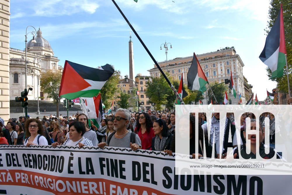 Thousands rally across Italy in support of Palestine ROME, ITALY - OCTOBER 10: Thousands of demonstrators take to the streets to show solidarity with Palestinians and call for an end to the war in Gaza, on October 10, 2026, in Rome, Italy. Demonstrators carrying Palestinian flags march from the Colosseum to Sapienza University despite rainy weather, holding a banner. Baris Seckin Anadolu Rome Italy. Editorial use only. Please get in touch for any other usage.