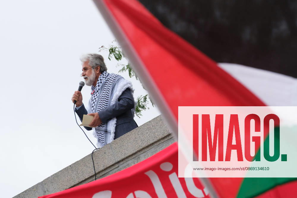 MAHMOUD KHALIFA, the Ambassador of Palestine in Poland, gives a speech during a protest march in Warsaw organized as part of a global mobilization for Palestine. Demonstrators called for an immediate end of the occupation of Palestinian lands by the state of Israel as well as international sanctions against Israel for crimes against humanity. Warsaw Poland - ZUMAk204 20261010_zip_k204_004