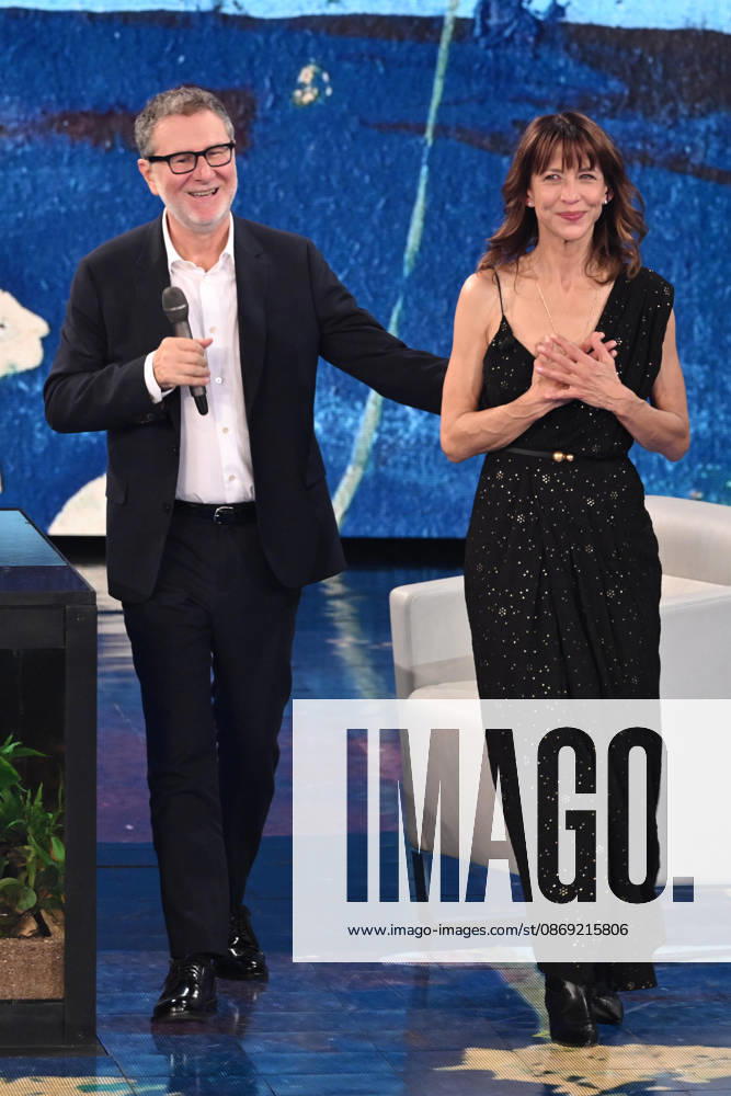 IPA89573711 - Milan, TV Show Che Tempo Che Fa - Nove. Pictured: Fabio Fazio, Sophie Marceau