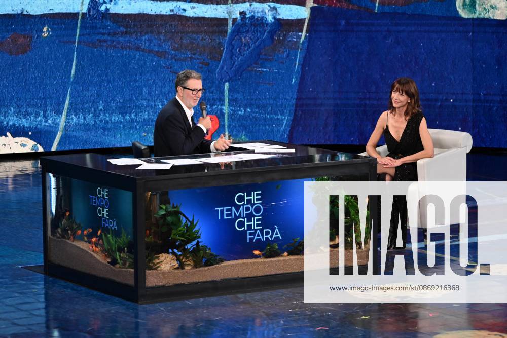 IPA89573779 - Milan, TV Show Che Tempo Che Fa - Nove. Pictured: Fabio Fazio, Sophie Marceau