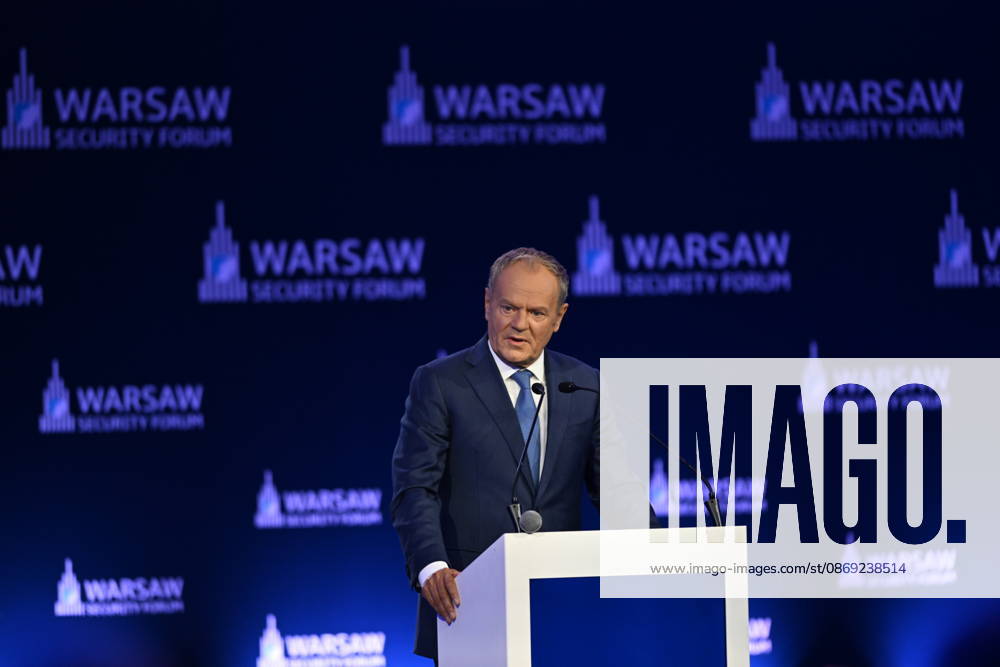 Warsaw Security Forum 2026 kicks off in Poland WARSAW, POLAND - OCTOBER 12: Prime Minister of Poland Donald Tusk delivers his opening address to delegates during the first day of the Warsaw Security Forum 2026 (WSF2026) on the Warsaw Stage in Warsaw, Poland, on October 12, 2026. The high-level international defense conference gathers regional leaders, NATO officials, and military commanders to discuss transatlantic cooperation and European defense infrastructure. Artur Widak Anadolu Warsaw Poland. Editorial use only. Please get in touch for any other usage.