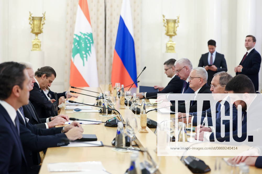 RUSSIA, MOSCOW - OCTOBER 12, 2026: Youssef Rajji (2nd L), Lebanon s Minister of Foreign Affairs and Emigrants, and Sergei Lavrov (2nd R), Russia s Foreign Minister, hold a meeting at the Reception House of the Foreign Ministry. Artyom Geodakyan TASS 99172880
