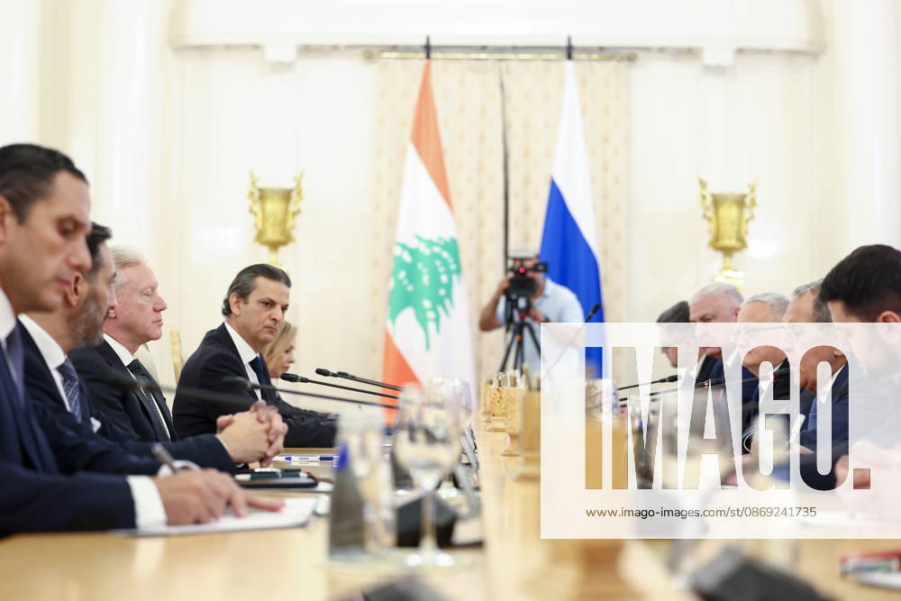 RUSSIA, MOSCOW - OCTOBER 12, 2026: Youssef Rajji (3rd L), Lebanon s Minister of Foreign Affairs and Emigrants, and Sergei Lavrov (2nd R), Russia s Foreign Minister, hold a meeting at the Reception House of the Foreign Ministry Moscow Russia - ZUMAt113 20261012_zaa_t113_067