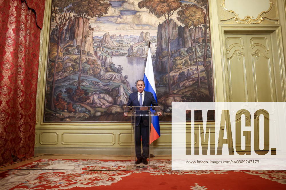 RUSSIA, MOSCOW - OCTOBER 12, 2026: Sergei Lavrov, Russia s Foreign Minister, gives a press conference following a meeting with Youssef Rajji, Lebanon s Minister of Foreign Affairs and Emigrants, at the Reception House of the Foreign Ministry. Artyom Geodakyan TASS 99175912
