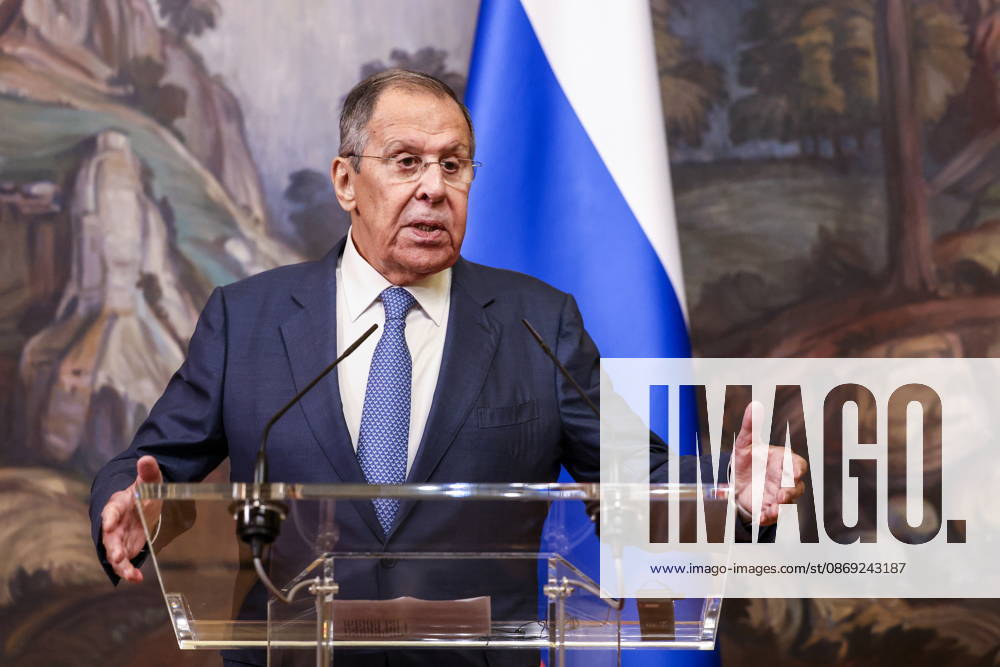 RUSSIA, MOSCOW - OCTOBER 12, 2026: Sergei Lavrov, Russia s Foreign Minister, gives a press conference following a meeting with Youssef Rajji, Lebanon s Minister of Foreign Affairs and Emigrants, at the Reception House of the Foreign Ministry. Artyom Geodakyan TASS 99176101