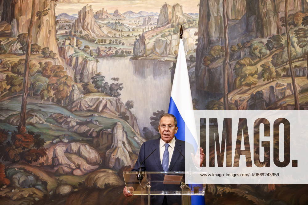 RUSSIA, MOSCOW - OCTOBER 12, 2026: Sergei Lavrov, Russia s Foreign Minister, gives a press conference following a meeting with Youssef Rajji, Lebanon s Minister of Foreign Affairs and Emigrants, at the Reception House of the Foreign Ministry Moscow Russia - ZUMAt113 20261012_zaa_t113_177