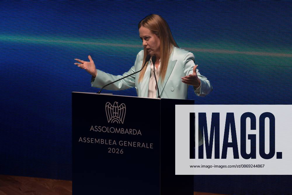 Italian PM Meloni addresses Assolombarda in Milan MILAN, ITALY, OCTOBER 12, 2026: Italian Prime Minister Giorgia Meloni addresses an audience of Lombard entrepreneurs during the Assolombarda general assembly at the Teatro Dal Verme in Milan, focusing on industrial competitiveness, energy costs, and economic growth strategies. Milan Italy