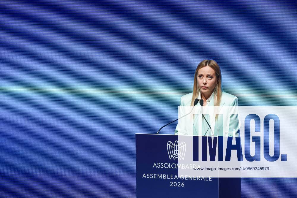 IPA89596202 - Milan: Assolombardas 2026 General Assembly at the Teatro Dal Verme. Pictured: Giorgia Meloni (Prime Minister of the Italian Republic)
