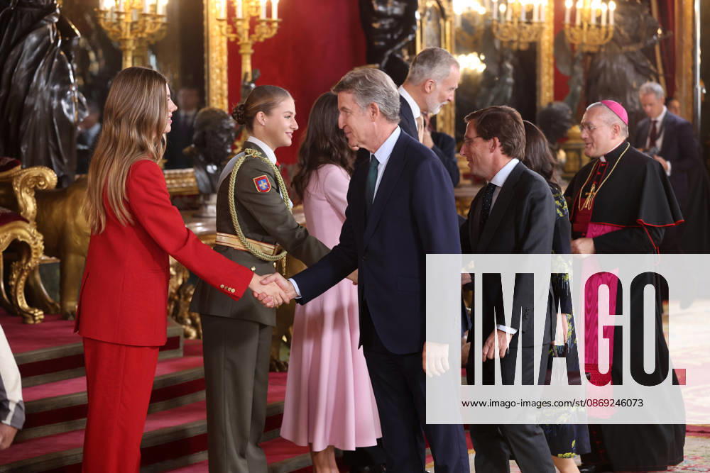 The King and Queen, the Princess of Asturias, and Infanta Sofía preside over the reception at the Royal Palace to mark National Day. The president of the People’s Party, Alberto Núnez Feijóo, and the Mayor of Madrid, José Luis Martínez Almeida, during the reception with the King and Queen, Princess Leonor, and Infanta Sofía on the occasion of National Day at the Royal Palace on October 12, 2026, in Madrid, Spain. The event is presided over by the King and Queen, the Princess of Asturias, and Infanta Sofía, following the solemn ceremony honoring the national flag and the military parade held in Plaza de Cánovas del Castillo. The commemoration of National Day aims to solemnly recall moments in our collective history that form part of our sha