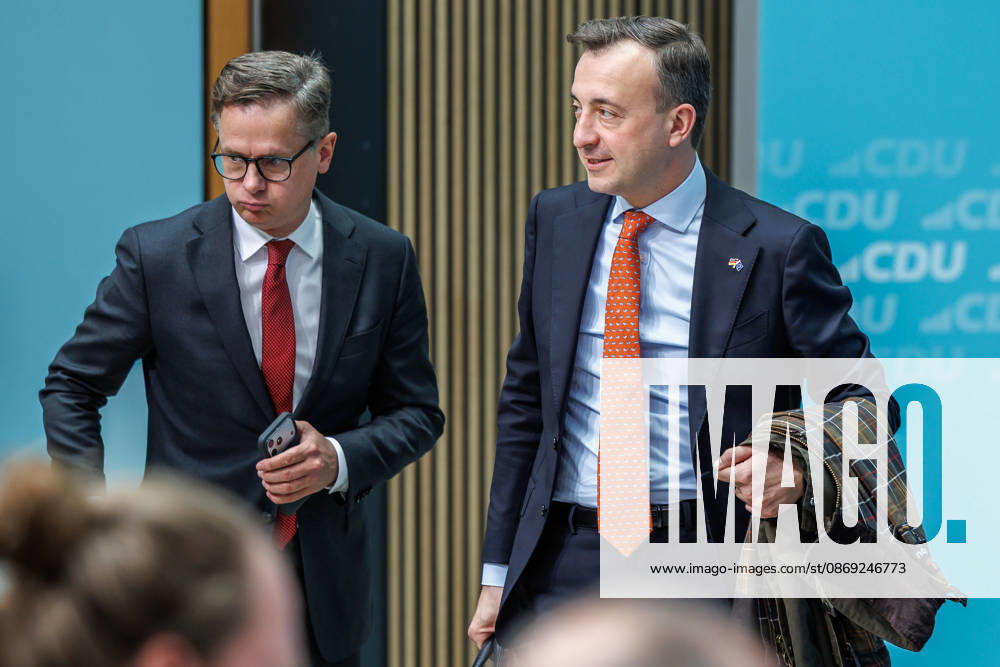 Pressekonferenz mit dem Vorsitzenden der CDU Deutschlands, Bundeskanzler Friedrich Merz und der Generalsekretärin der CDU Deutschlands Franziska Hoppermann Carsten Linnemann, Bundesminister für Gesundheit der Bundesrepublik Deutschland und Paul Ziemiak am 12.10.2026 im Konrad-Adenauer-Haus in Berlin. Berlin Berlin Deutschland CDU-Bundesgeschäftsstelle (Konrad-Adenauer-Haus)