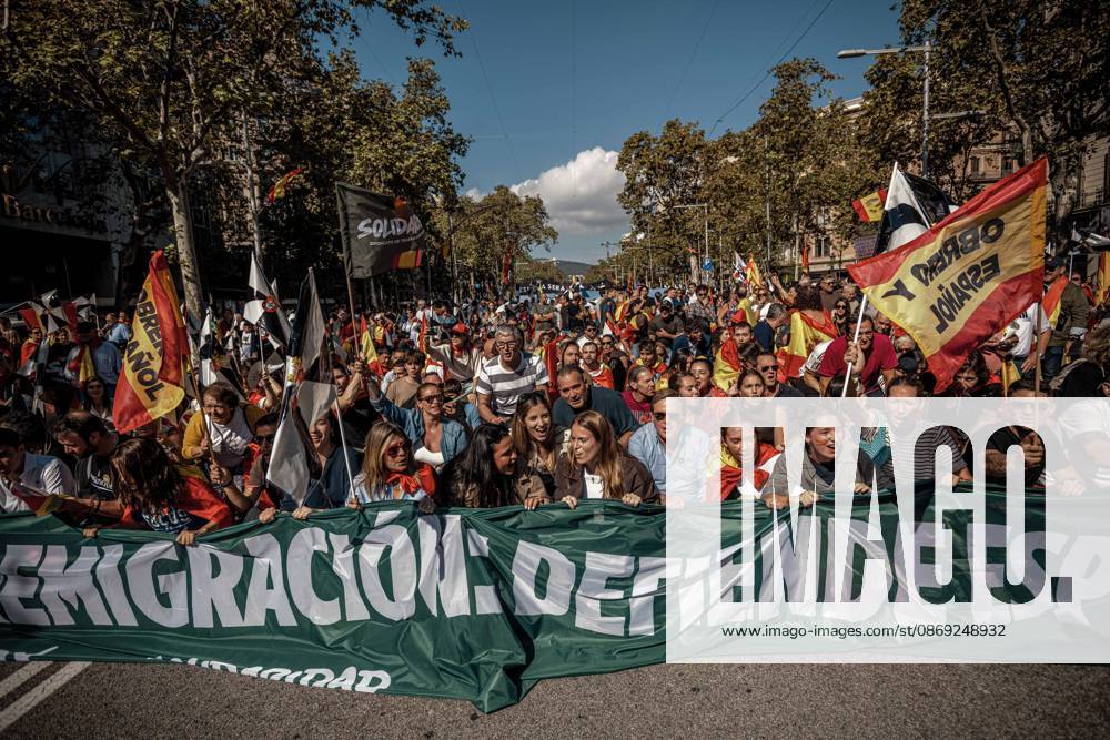 Demonstrators carry flags and banners during a rally marking Spainâ€⠢s National Day. Barcelona Spain - ZUMAo105 20261012_fap_o105_028