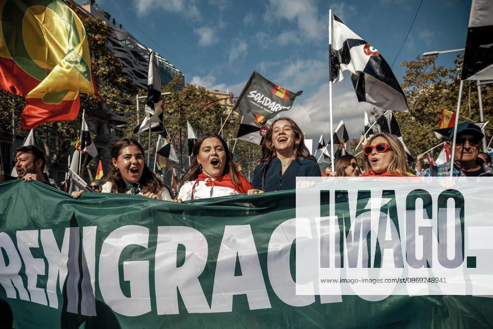 Demonstrators carry flags and banners during a rally marking Spainâ€⠢s National Day. Barcelona Spain - ZUMAo105 20261012_fap_o105_032