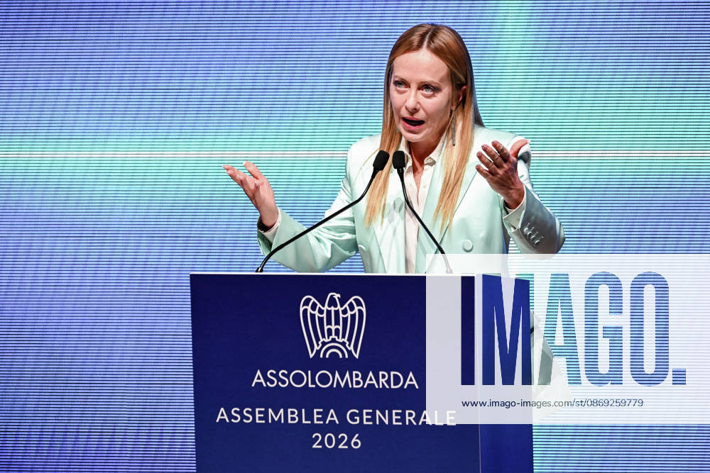 Prime Minister Giorgia Meloni speaks at the Assolombarda 2026 General Assembly, Milan, 12 10 2026 Milan Italy - ZUMAa289 20261012_zia_a289_144