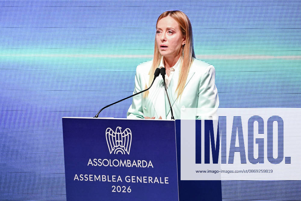 Prime Minister Giorgia Meloni speaks at the Assolombarda 2026 General Assembly, Milan, 12 10 2026 Milan Italy - ZUMAa289 20261012_zia_a289_156