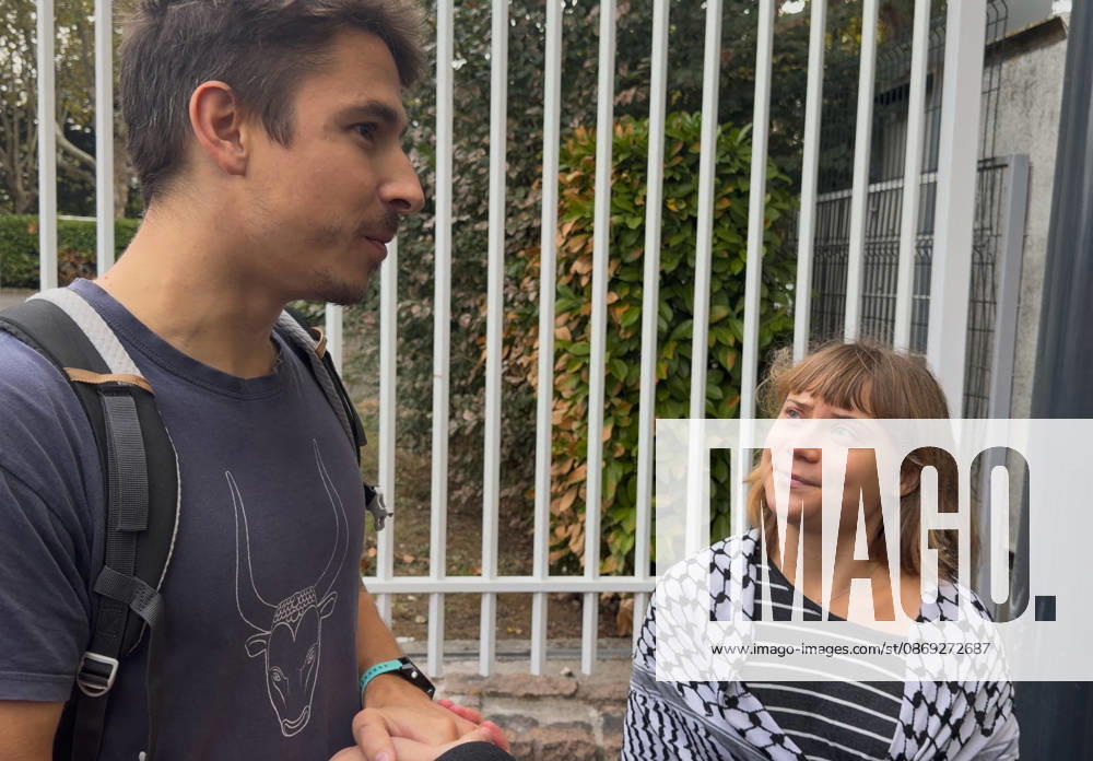 Greta Thunberg During Student Protest - Saint-Denis Videograbs - Swedish activist Greta Thunberg looks on as she arrives to take part in a blockade at the Lycee Paul Eluard in Saint-Denis, on the outskirts of Paris on October 13, 2026, as part of a nationwide student mobilisation. France sees nationwide demonstrations on October 13 in support of students protesting poor classroom conditions for weeks, as authorities and participants remain wary of further violence. Photo by CLPRESS ABACAPRESS.COM Paris France