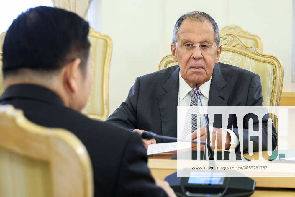 RUSSIA, MOSCOW - OCTOBER 13, 2026: Sergei Lavrov, Russia s Foreign Minister, attends a meeting with Kao Kim Hourn, Secretary General of the Association of Southeast Asian Nations (ASEAN), at the Reception House of the Foreign Ministry. Valery Sharifulin TASS 99229799
