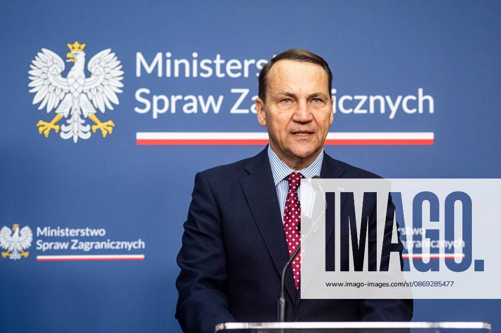 Poland s Minister of Foreign Affairs, Radoslaw Sikorski, speaks during the press conference..Foreign Secretary of the United Kingdom of Great Britain and Northern Ireland visits the Ministry of Foreign Affairs in Warsaw, Poland for a meeting with the Republic of Poland s Foreign Minister, Radoslaw Sikorski. During the subsequent press conference, the ministers discussed their countries ongoing cooperation in foreign policy issues, including supporting Ukraine in the war Russia is waging against it. Miliband also spoke of the ties his family has to Poland. Afterwards, the ministers travel to the second day of the Warsaw Security Forum. Warsaw Poland - ZUMAs197 20261013_aaa_s197_011