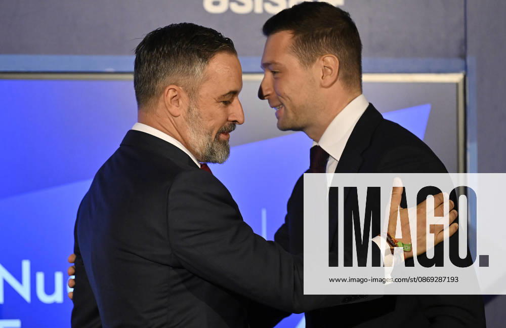 Vox leader Abascal and RN chief Bardella attend Forum Europa in Madrid MADRID, SPAIN - OCTOBER 13: Leader of Spain s far-right Vox party Santiago Abascal (L) and President of France s far-right National Rally (Rassemblement National - RN) party Jordan Bardella (R) attend the Forum Europa session in Madrid, Spain, on October 13, 2026. Burak Akbulut Anadolu Madrid Spain. Editorial use only. Please get in touch for any other usage.