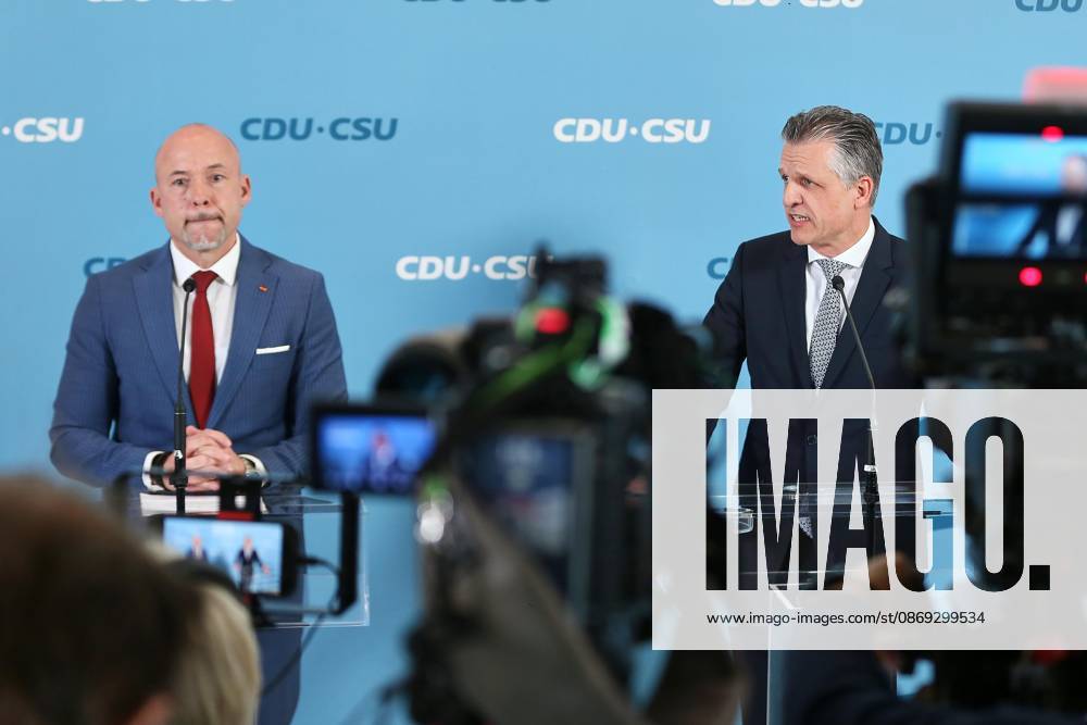 Berlin, Deutschland, 13.10.2026: Deutscher Bundestag: Unions-Fraktionssitzung: CSU-Landesgruppenchef Alexander Hoffmann und Fraktionschef Thorsten Frei (CDU) geben ein Pressestatement