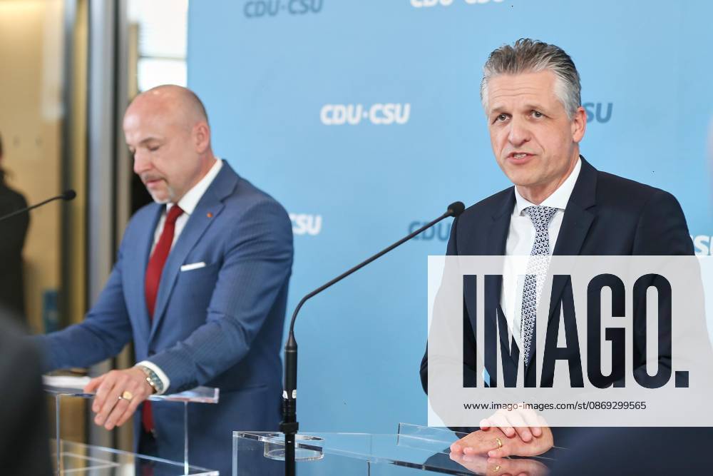 Berlin, Deutschland, 13.10.2026: Deutscher Bundestag: Unions-Fraktionssitzung: CSU-Landesgruppenchef Alexander Hoffmann und Fraktionschef Thorsten Frei (CDU) geben ein Pressestatement