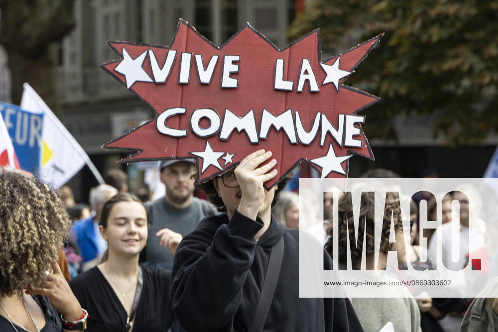 High School Students Protest Education Budget Cuts In Lille - France Protesters seen holding placards as they march through the streets during the demonstration. Thousands of high school students and protesters are marching through the streets to protest against budget cuts affecting high schools and the entire national education system in Lille on 13 October 2026. Photo by Sebastien Courdji ABACAPRESS Lille Hauts-de-France France