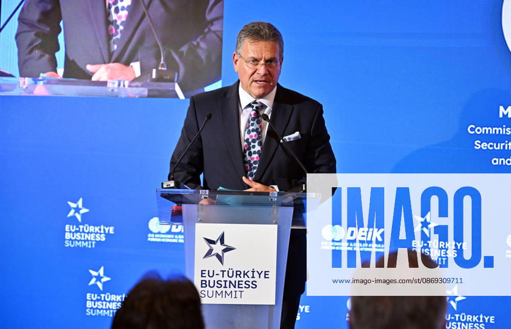 European Commission Member for Trade and Economic Security Maros Sefcovic BRUSSELS, BELGIUM - OCTOBER 13: European Commission Member for Trade and Economic Security Maros Sefcovic speaks at the EU-Turkiye Business Summit at the Egmont Palace in Brussels, Belgium on October 13, 2026. Dursun Aydemir Anadolu Brussels Belgium. Editorial use only. Please get in touch for any other usage.