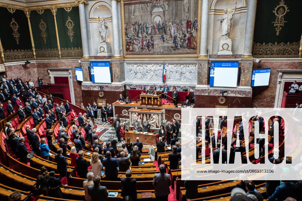 A minute of silence was observed in the National Assembly for Dominique Bernard. Dominique Bernard was a 57-year-old professor of French literature, assassinated on October 13, 2023. - ZUMAs287 20261013_zip_s287_020