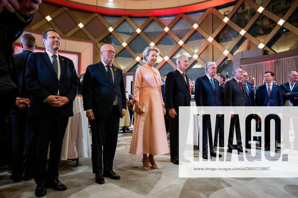 Minister of Climate and Mobility Jean-Luc Crucke; Queen Mathilde of Belgium; King Philippe - Filip of Belgium and Kazakhstan s President Kassym-Jomart Tokayev pictured during an evening Reception organised by the ambassador the official state visit of the Belgian King and Queen to Kazakhstan, on Tuesday 13 October 2026. The first State Visit of Belgium s royal couple in central Asia from 11 to 14 October 2026, aims to highlight bilateral cooperation in the economic, academic, and cultural fields. JASPERxJACOBS 189682234