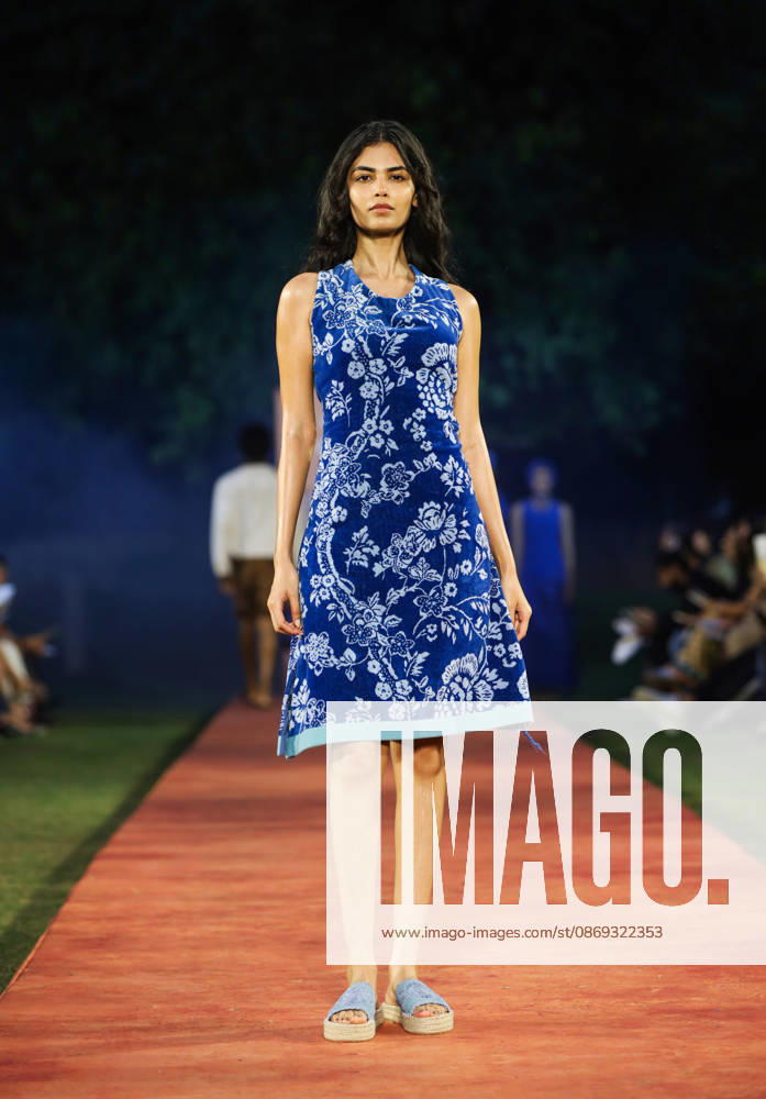 Lakme Fashion Week x FDCI Kicks Off in New Delhi New Delhi, Oct 13 (ANI): A model walks the ramp on the opening day of the Lakme Fashion Week x FDCI, at the France Embassy, in New Delhi on Tuesday. New Delhi Delhi India