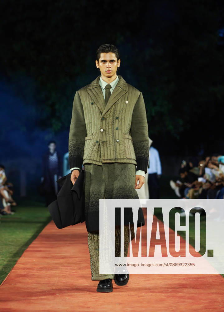 Lakme Fashion Week x FDCI Kicks Off in New Delhi New Delhi, Oct 13 (ANI): A model walks the ramp on the opening day of the Lakme Fashion Week x FDCI, at the France Embassy, in New Delhi on Tuesday. New Delhi Delhi India