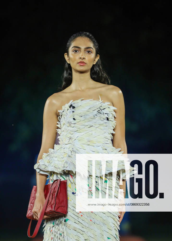 Lakme Fashion Week x FDCI Kicks Off in New Delhi New Delhi, Oct 13 (ANI): A model walks the ramp on the opening day of the Lakme Fashion Week x FDCI, at the France Embassy, in New Delhi on Tuesday. New Delhi Delhi India