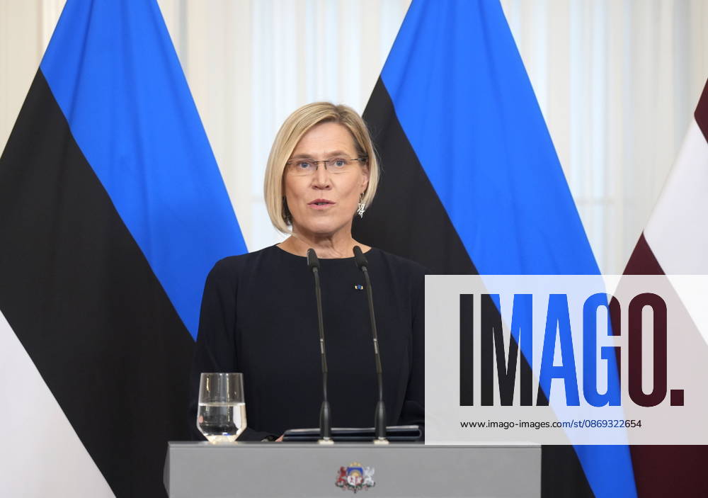 Estonian President ULLE MADISE attends press conference during her visit to Latvia Riga Latvia - ZUMAk193 20261013_zip_k193_004