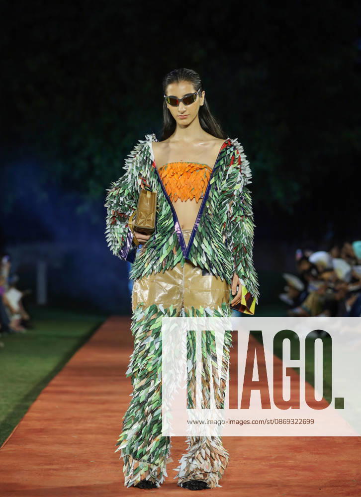 Lakme Fashion Week x FDCI Kicks Off in New Delhi New Delhi, Oct 13 (ANI): A model walks the ramp on the opening day of the Lakme Fashion Week x FDCI, at the France Embassy, in New Delhi on Tuesday. New Delhi Delhi India