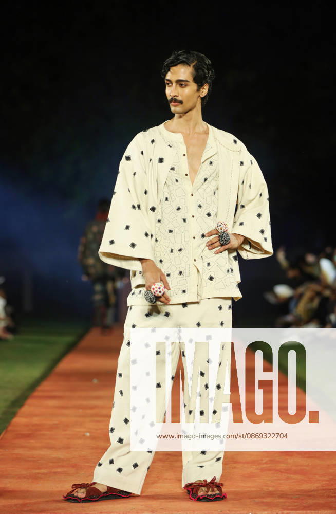 Lakme Fashion Week x FDCI Kicks Off in New Delhi New Delhi, Oct 13 (ANI): A model walks the ramp on the opening day of the Lakme Fashion Week x FDCI, at the France Embassy, in New Delhi on Tuesday. New Delhi Delhi India