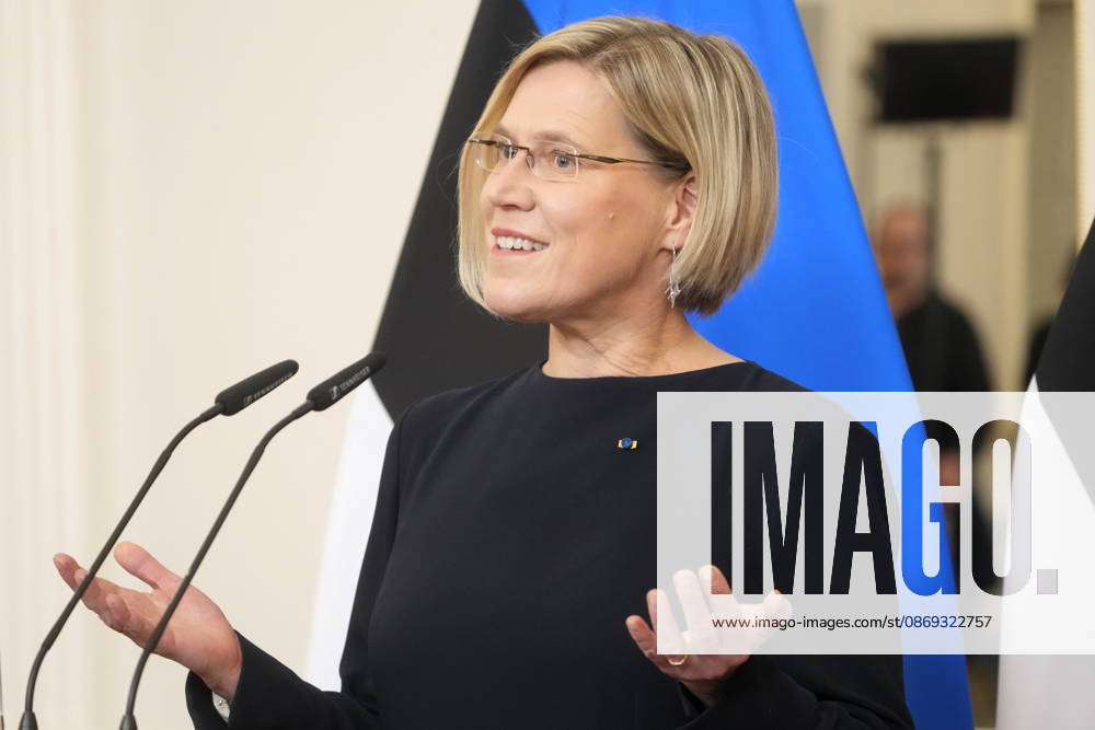 Estonian President ULLE MADISE attends press conference during her visit to Latvia Riga Latvia - ZUMAk193 20261013_zip_k193_014