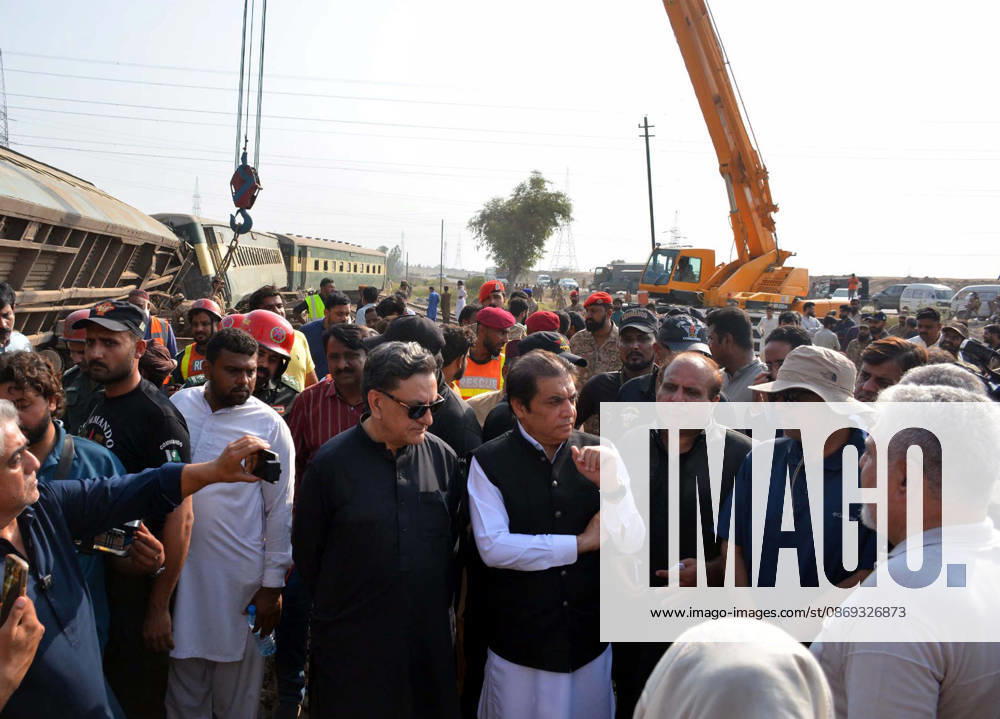 Federal Minister for Railways, Muhammad Hanif Abbasi visits the site of the Rehman Baba Express near Sher Shah Railway Station to inspect the damaged track and review relief operations, in Multan on Tuesday, October 13, 2026. (PPI Images).