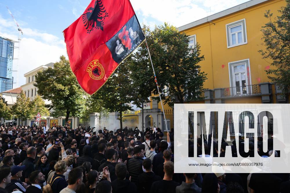 TIRANA, ALBANIA, OCTOBER 13, 2026: Student demonstrators clash with riot police outside the Ministry of Education in Tirana during a protest over university conditions, higher education costs and employment prospects. Police deploy tear gas and water cannons as protesters throw bricks and other objects. Several demonstrators are detained. Tirana Albania - ZUMAq101 20261013_zna_q101_277