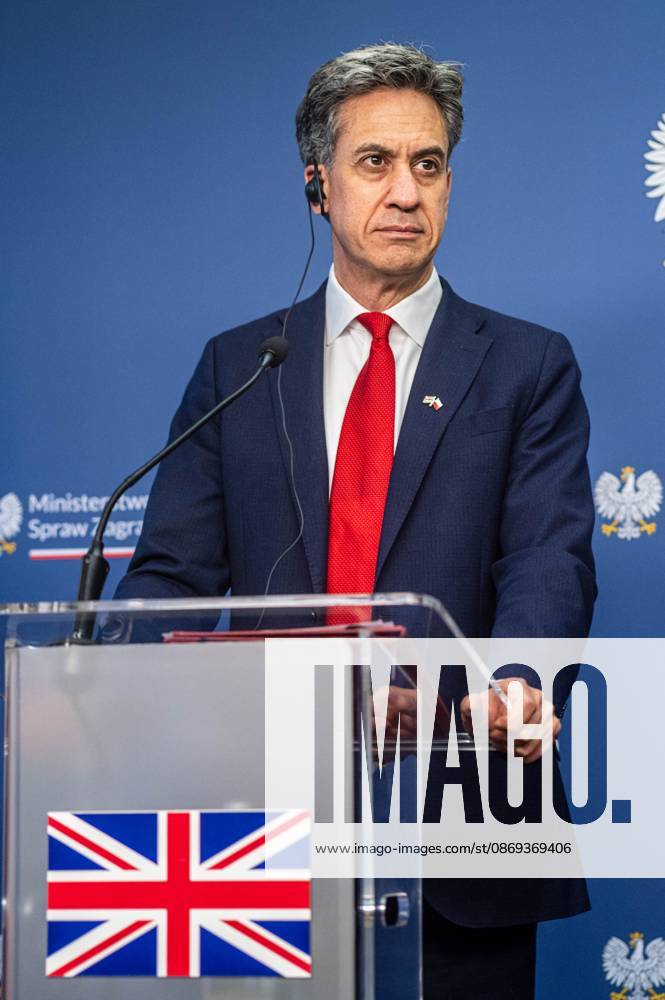 Foreign Ministers of Poland and the United Kingdom meet in Warsaw, Poland - 13 Oct 2026 The Foreign Secretary of the United Kingdom, Ed Miliband, seen during the press conference. Foreign Secretary of the United Kingdom of Great Britain and Northern Ireland visits the Ministry of Foreign Affairs in Warsaw, Poland for a meeting with the Republic of Poland s Foreign Minister, Radoslaw Sikorski. During the subsequent press conference, the ministers discussed their countries ongoing cooperation in foreign policy issues, including supporting Ukraine in the war Russia is waging against it. Miliband also spoke of the ties his family has to Poland. Afterwards, the ministers travel to the second day of the Warsaw Security Forum. Warsaw Poland
