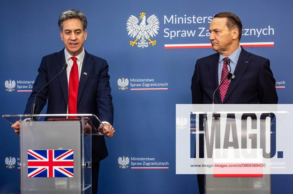 Foreign Ministers of Poland and the United Kingdom meet in Warsaw, Poland - 13 Oct 2026 The Foreign Secretary of the United Kingdom, Ed Miliband, and Poland s Minister of Foreign Affairs, Radoslaw Sikorski, seen during the press conference. Foreign Secretary of the United Kingdom of Great Britain and Northern Ireland visits the Ministry of Foreign Affairs in Warsaw, Poland for a meeting with the Republic of Poland s Foreign Minister, Radoslaw Sikorski. During the subsequent press conference, the ministers discussed their countries ongoing cooperation in foreign policy issues, including supporting Ukraine in the war Russia is waging against it. Miliband also spoke of the ties his family has to Poland. Afterwards, the ministers travel to the