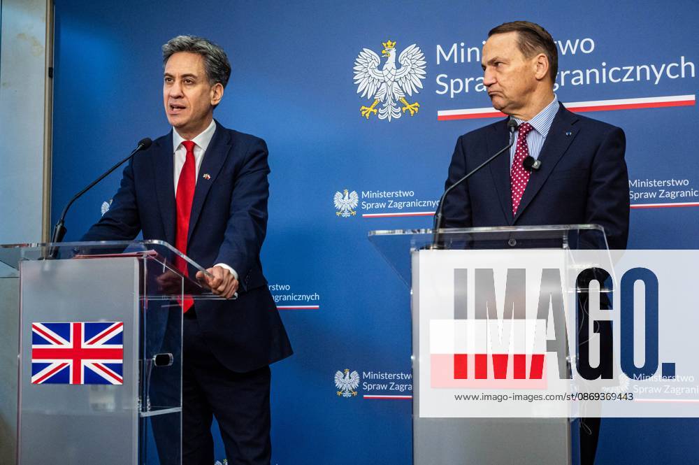 Foreign Ministers of Poland and the United Kingdom meet in Warsaw, Poland - 13 Oct 2026 The Foreign Secretary of the United Kingdom, Ed Miliband, speaks during the press conference. Foreign Secretary of the United Kingdom of Great Britain and Northern Ireland visits the Ministry of Foreign Affairs in Warsaw, Poland for a meeting with the Republic of Poland s Foreign Minister, Radoslaw Sikorski. During the subsequent press conference, the ministers discussed their countries ongoing cooperation in foreign policy issues, including supporting Ukraine in the war Russia is waging against it. Miliband also spoke of the ties his family has to Poland. Afterwards, the ministers travel to the second day of the Warsaw Security Forum. Warsaw Poland