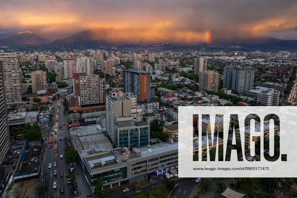 Chile declares a red alert in Santiago following heavy hailstorm SANTIAGO, CHILE - OCTOBER 13: A view of the sunset following heavy rains and hailstorms in Santiago, Chile, on Tuesday, October 13, 2026. Authorities issued a red alert for Santiago on Tuesday due to the heavy rains affecting the city. Lucas Aguayo Araos Anadolu Santiago Chile. Editorial use only. Please get in touch for any other usage.