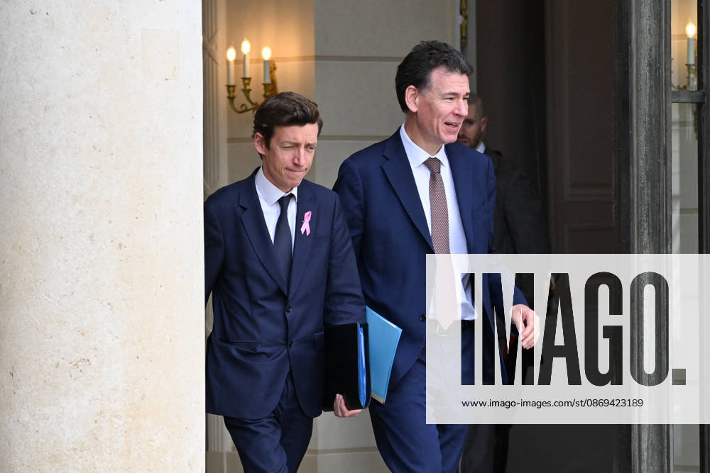 Weekly Cabinet Meeting at the Elysee Palace French Minister of Education Edouard Geffray and French Minister of Higher Education, Research and Space Philippe Baptiste leaves after the weekly cabinet meeting (Conseil des ministres) at the Elysee Palace in Paris, France, on October 14, 2026. Photo by Tomas Stevens ABACAPRESS.COM Paris France