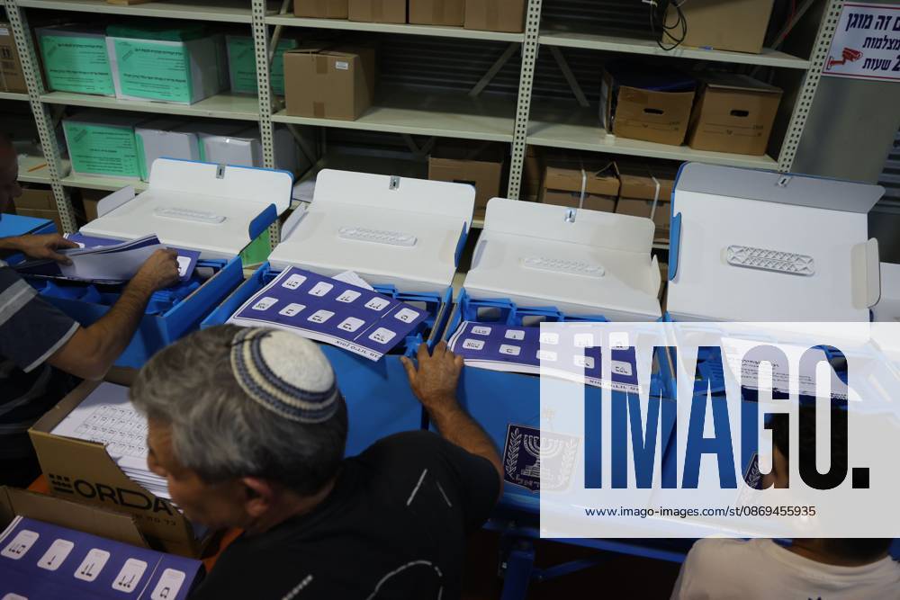 Israel Prepares For Parliamentary Elections SHOHAM, ISRAEL, OCTOBER 14, 2026: Preparations for Israels upcoming parliamentary elections at the Central Elections Committees logistics centre in Shoham. Workers organise and pack voting materials and polling station equipment during a media tour of the facility. SHOHAM Israel