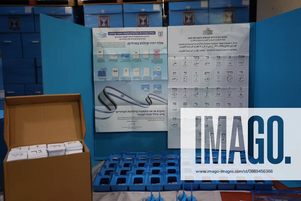 Israel Prepares For Parliamentary Elections SHOHAM, ISRAEL, OCTOBER 14, 2026: Preparations for Israels upcoming parliamentary elections at the Central Elections Committees logistics centre in Shoham. Workers organise and pack voting materials and polling station equipment during a media tour of the facility. SHOHAM Israel