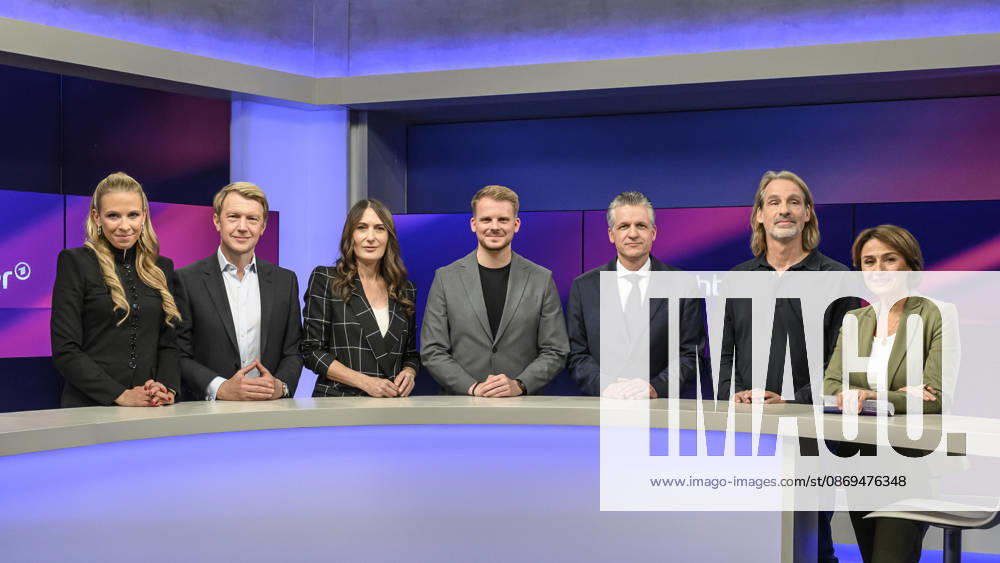 Im Bild v.l.: Nena Brockhaus (Journalistin), Markus Preiß (Leiter ARD-Hauptstadtstudio), Anja Kohl (ARD-Moderatorin und Wirtschaftsexpertin), Tim Klüssendorf, SPD (Generalsekretär), Thorsten Frei, CDU (Unionsfraktionsvorsitzender), Richard David Precht (Philosoph), Sandra Maischberger, GER, Berlin, Studio, zu Gast bei – Maischberger, politische Talkshow, TV, Format, mit Moderatorin – Sandra Maischberger, Das Erste, aus Adlershof – Am Studio 20, 14.10.2026,