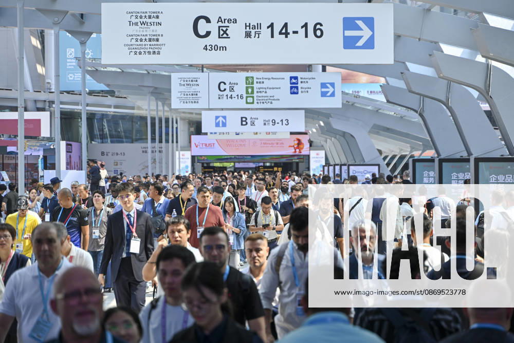Visitors walk through the exhibition halls during the 140th China Import and Export Fair (Canton Fair) on October 15, 2026 in Guangzhou, Guangdong Province of China. The fair runs in three phases until November 4, covering a total exhibition area of 1.55 million square meters.